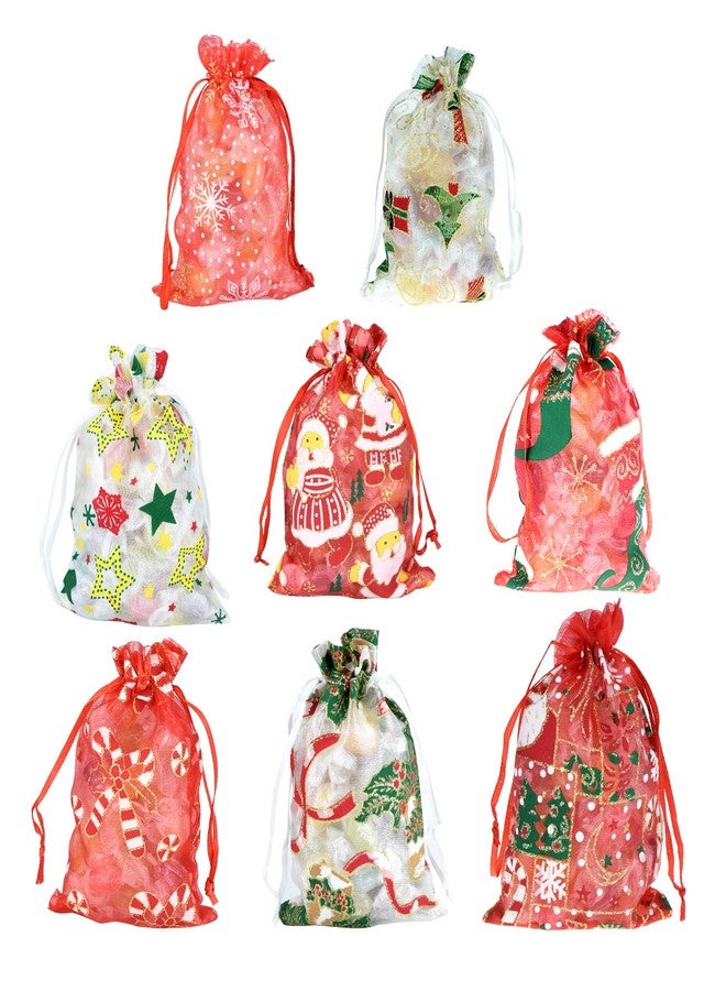 Bskifnn 50PCS Christmas Organza Bags Gift Jewelry Candy Bags for Wedding Party Christmas Including 10 Patterns 4x6Inch - Image 4